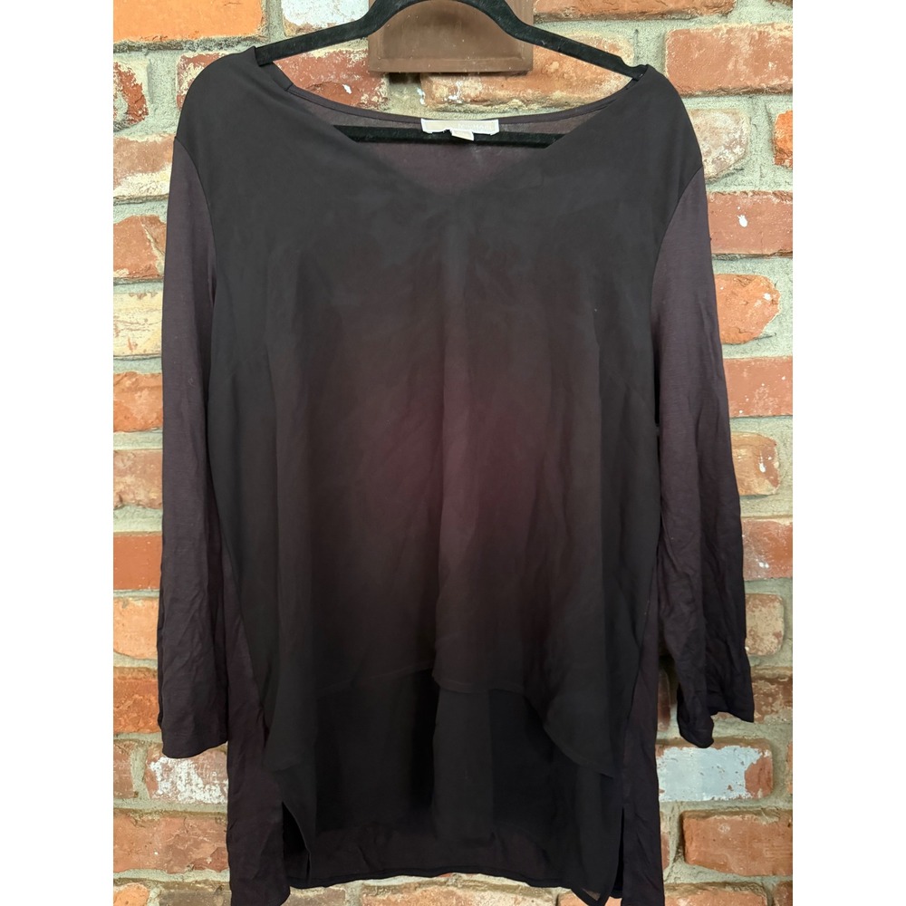 Michael Michael Kors Womens black Mixed Media High Low V-Neck Blouse Large L